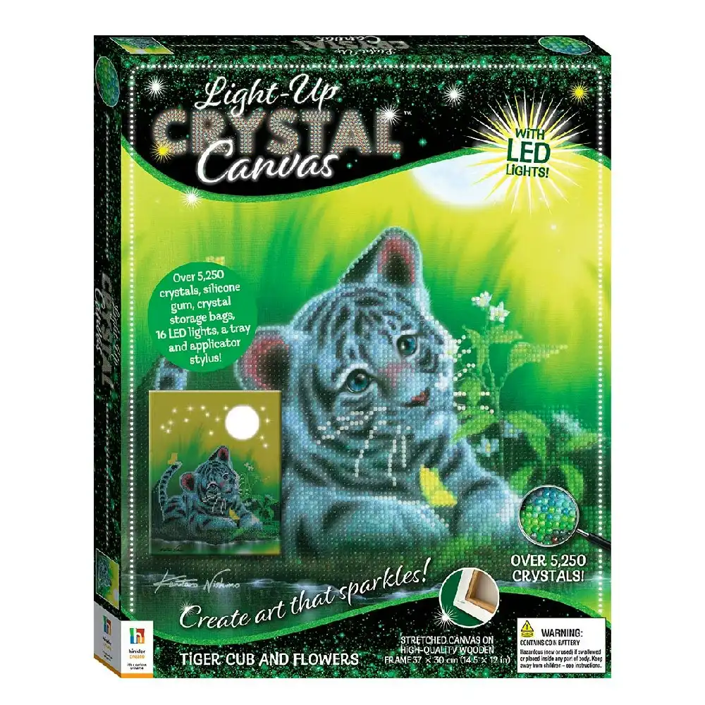 Art Maker Light-up Crystal Canvas Tiger Cub and Flowers Craft Activity Kit