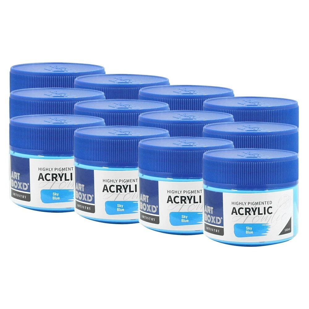 12x Art Boxd 100ml Premium Acrylic Artists Craft Paint High Pigmented Sky Blue