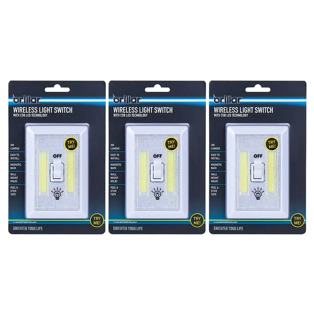 3x Brillar Wireless 11.5 cm Light Switch w/Cob LED Technology Lighting