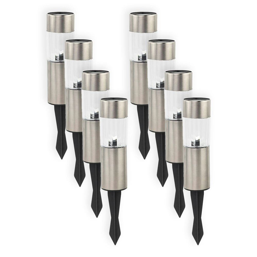 8PK Licht Eco Lighting Solar Powered Outdoor Garden Stake Light Metal Finish