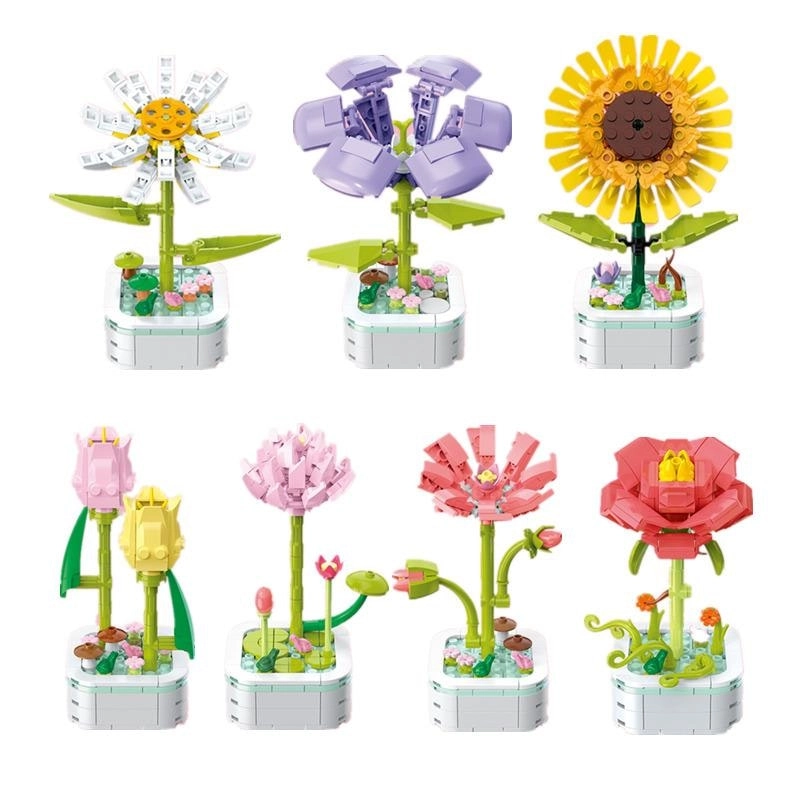 Block Bouquet Plant Building Block Plant Potted Bricks Bouquet 3D Model Toy