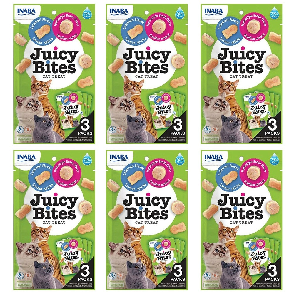 6PK INABA 33g Juicy Bites Calamari & Homestyle Broth Flavour Cat Food/Meal Pack