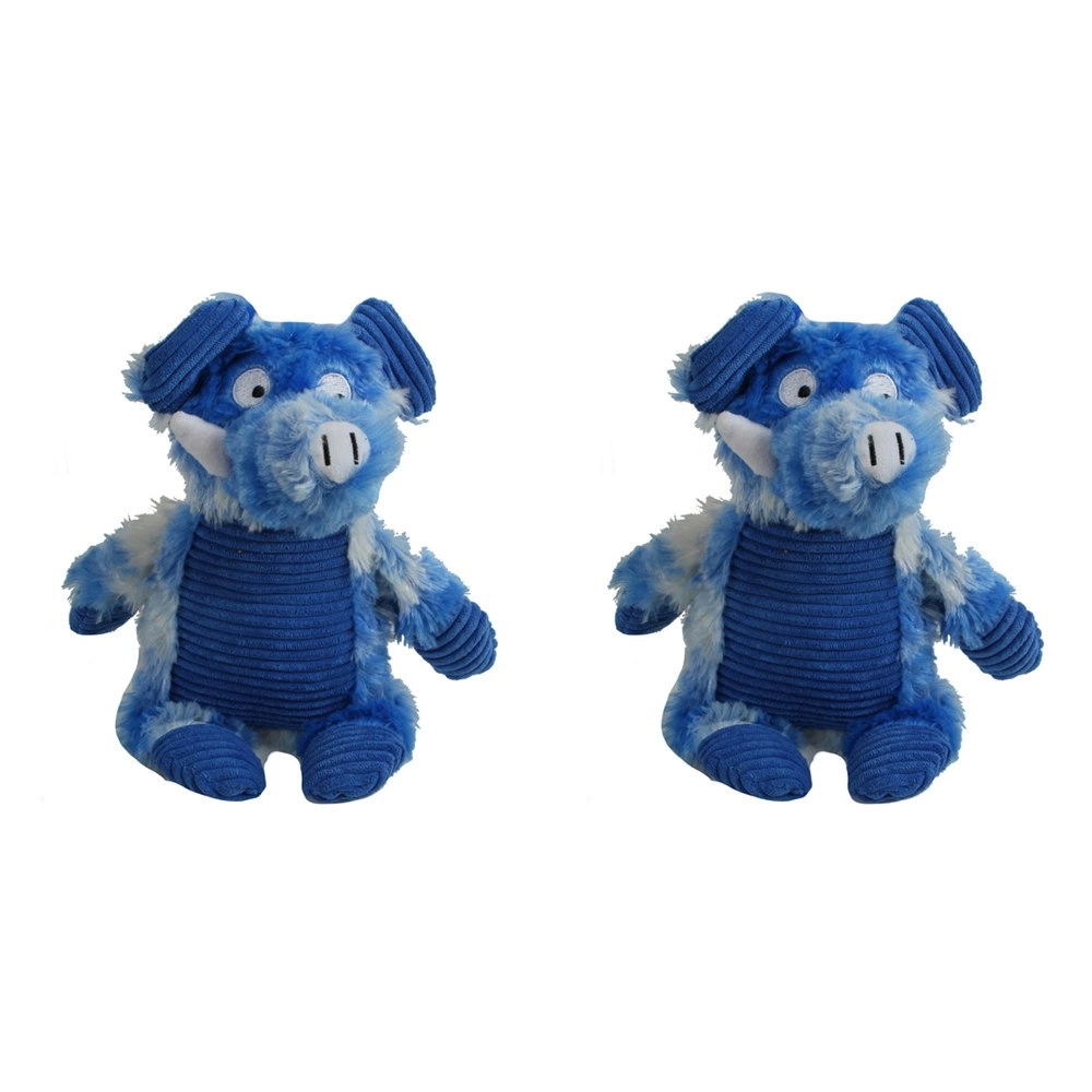 2x Pro Pet 30cm Squeaky Soft Plush Pig Dog Toy Interactive Squeaker Play Blue