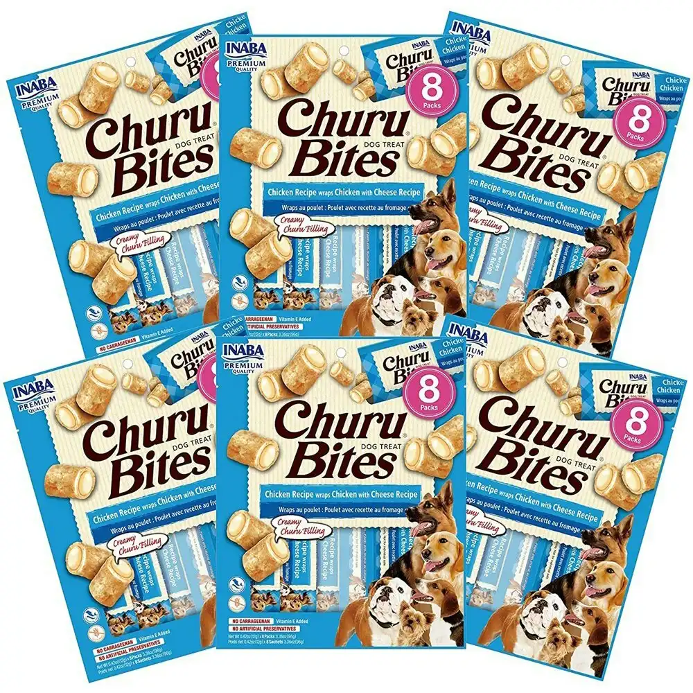 6PK INABA Churu Bites Chicken Recipe Wraps w/ Cheese Dog/Puppy Food/Treat Pack