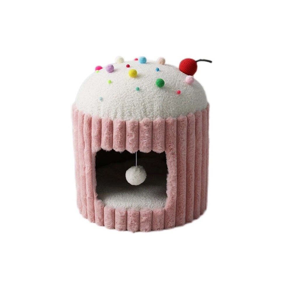 Catio Cupcake Pet/Cat House Cave Bed Sleeping Nest w/ Plush Play Ball Toy Pink