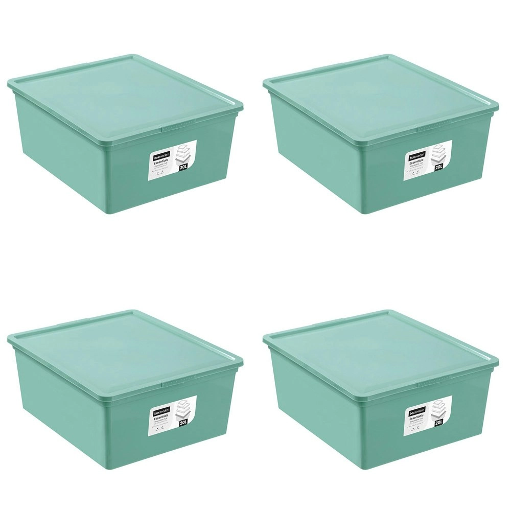 4x Boxsweden 20L/39cm Essentials Stackable Tub Storage Home Organiser Assorted