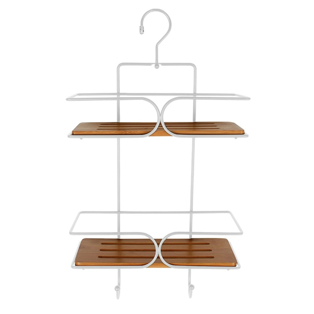 Maine & Crawford 49cm Steel/Bamboo Shower Caddy Rack Organiser Natural/White