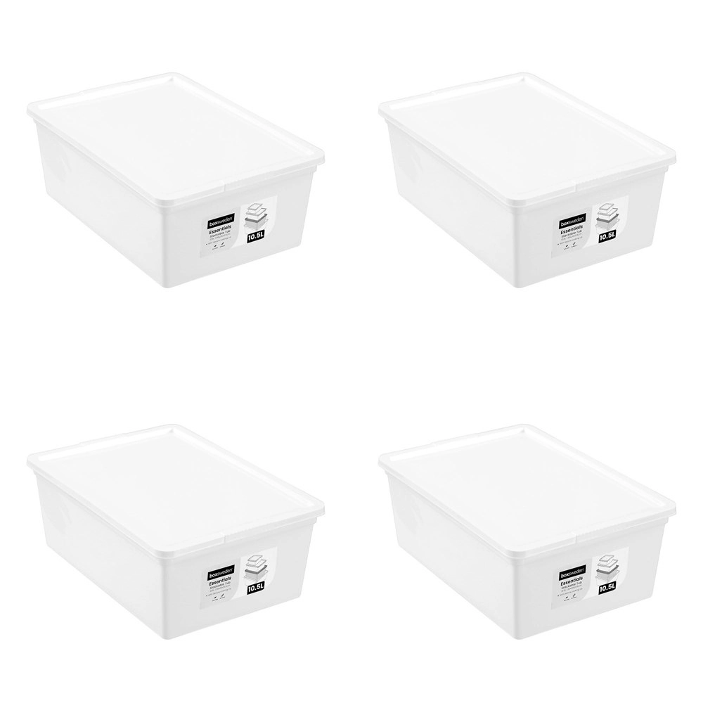 4x Boxsweden 10.5L/36cm Essentials Stackable Tub Storage Home Organiser Assorted