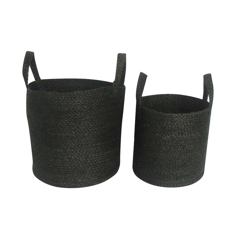 2pc Maine & Crawford Ianira Jute 25/30cm Round Basket Storage w/ Handle Black