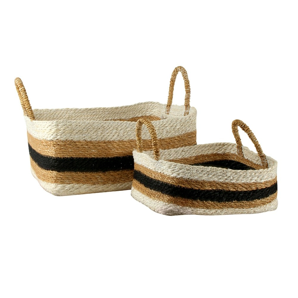 2pc Maine & Crawford Izzy Stripe Jute 30/40cm Rectangle Basket Storage Organiser