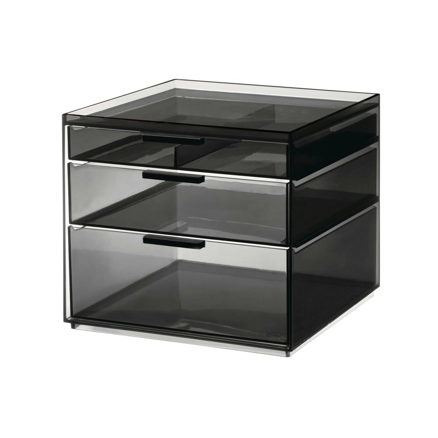 Idesign 20.59cm 3-Drawer Tall Cosmetic Organiser Makeup Holder Smoke/Matte Black