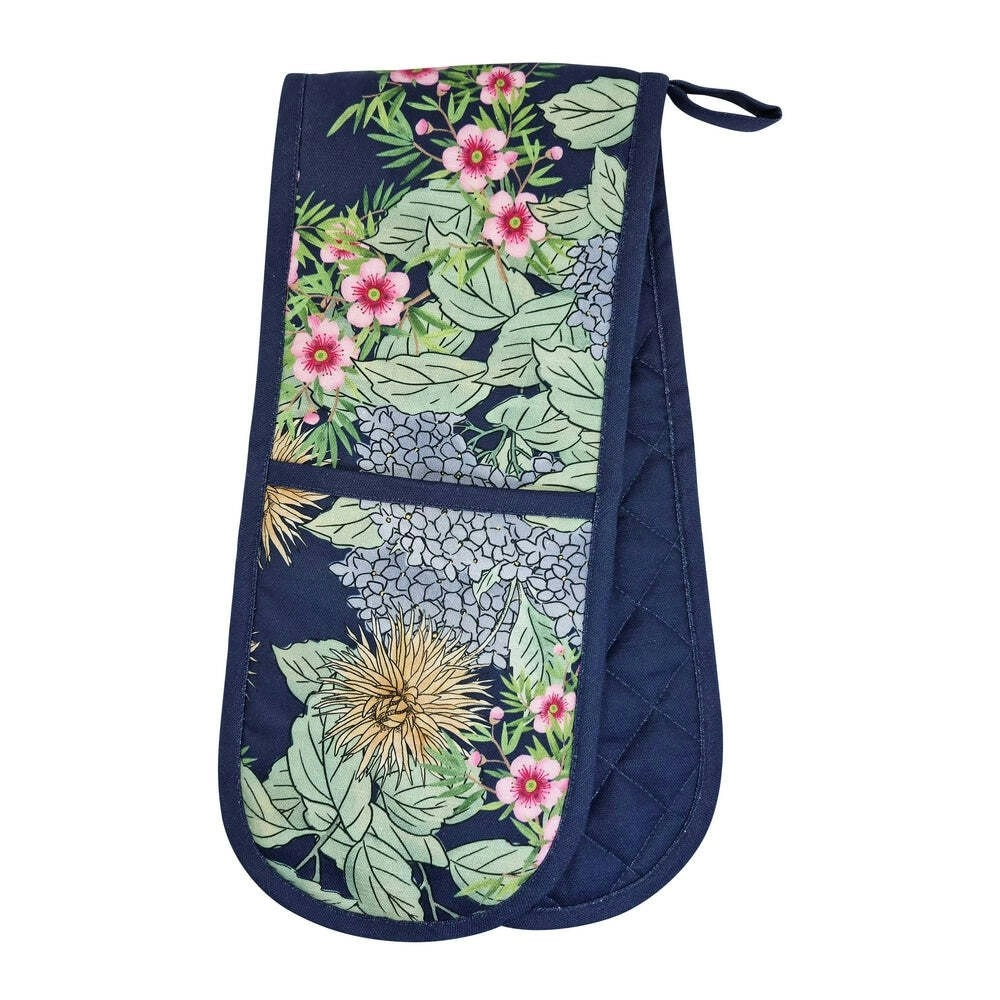 J.Elliot Hydrangea 17x82cm Double Oven Mitt Kitchen Cooking/Baking Gloves Navy