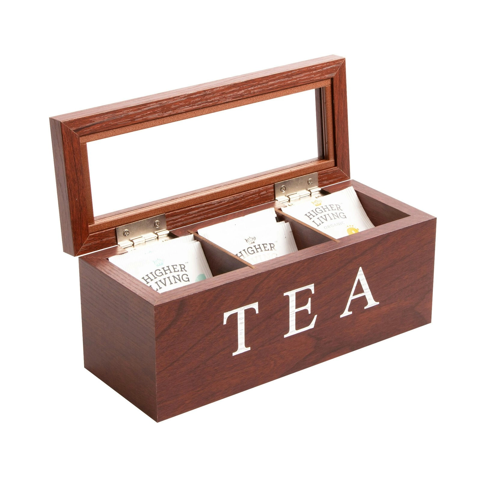 Cooper & Co. Wood Tea Bag Chest Box Storage w/3 Seperate Comparts/Lid Brown 23cm