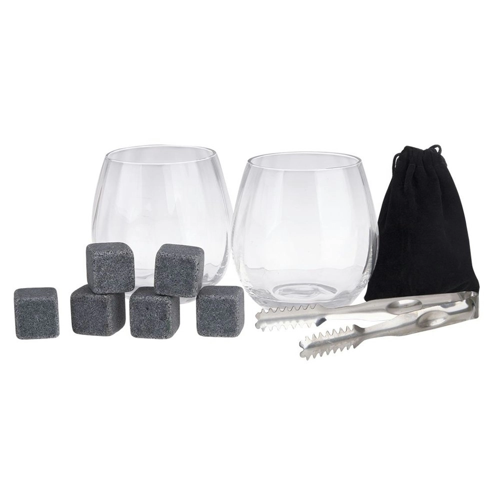 10pc Bartender Gin Cocktail Clear Glasses/Stones/Storage Bag/Tongs Barware Set