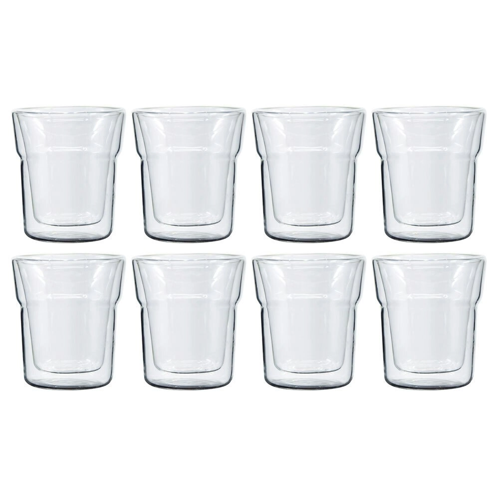 8pc Salt & Pepper Brew Latte Glass Double Wall 240ml Coffee Cup Glasses Set CLR