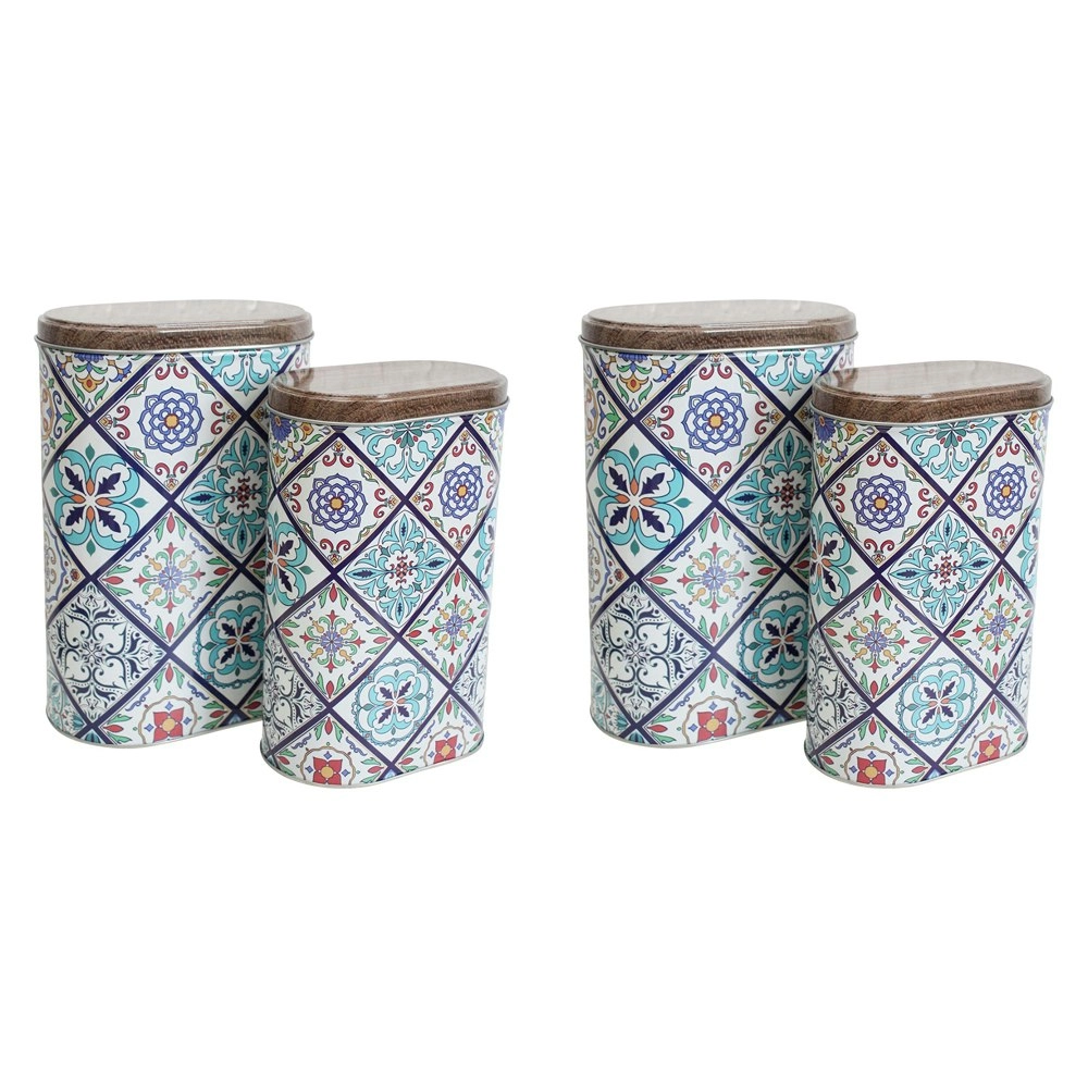 2x 2pc Santorini 18cm/20 Metal Tin Kitchen Decorative Retro Canister Set Oval