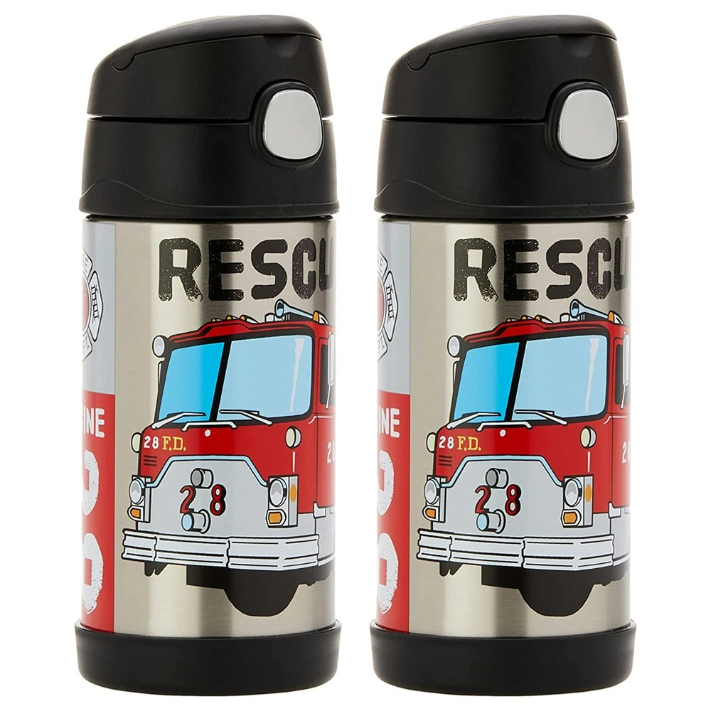 2x Thermos 355ml Funtainer Vacuum Insulated Drink Bottle Firetruck SS