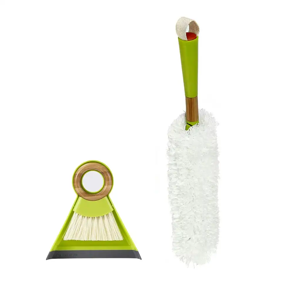 Full Circle Tiny Team Mini Brush & Dustpan/Mirco Fiber Duster Green Combo