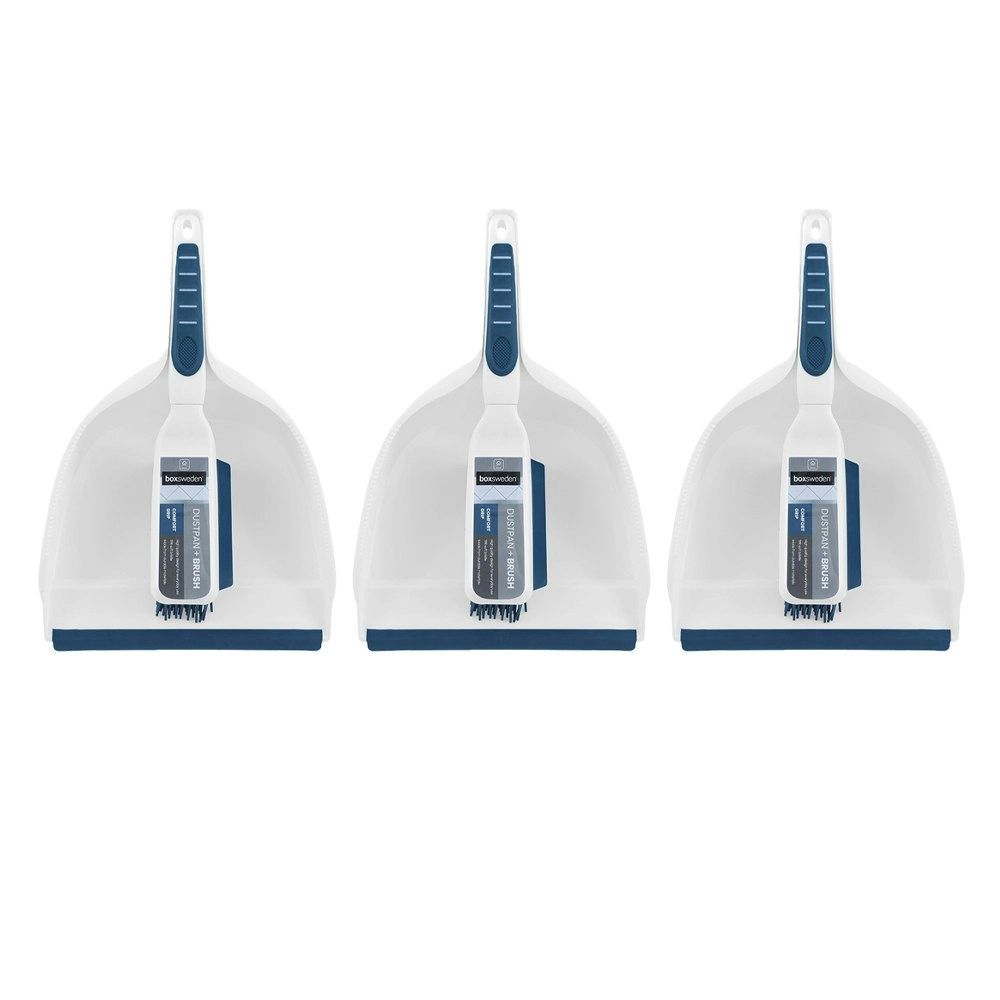 3x Boxsweden Clean 33x22.5cm Dustpan & Brush TPR Bristle Home Cleaner Set White