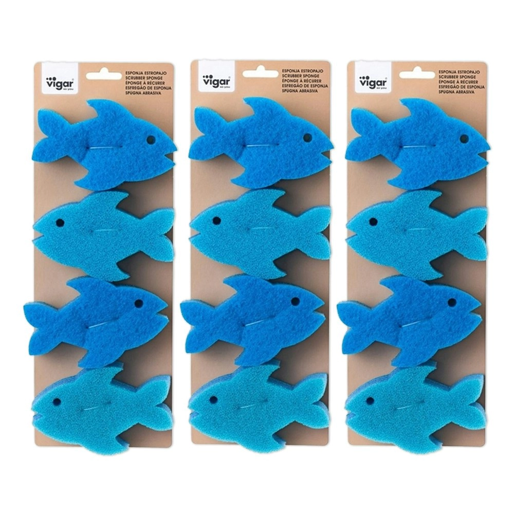 12pc Vigar Pets Club 12cm Fish Scrubber Sponge Cleaning Set Blue For Cat Bowl