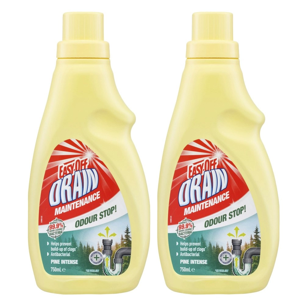 2x Easy Off Bam Odour Stop Drain Maintenance Cleaner Liquid Pine Intense 750ml