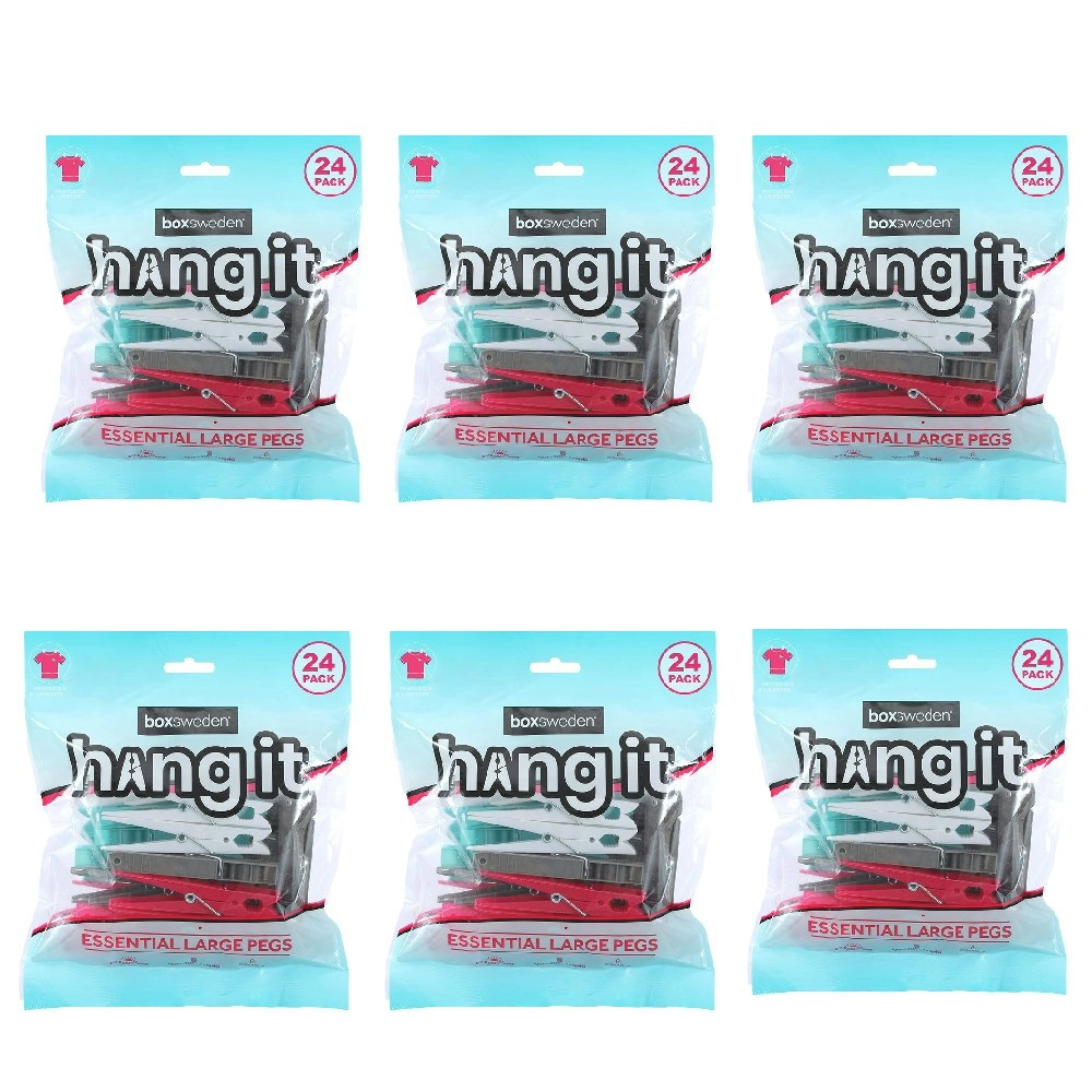 6x 24PK Boxsweden Hangit Essential Clothes Pegs Laundry Clip Undergarment Large