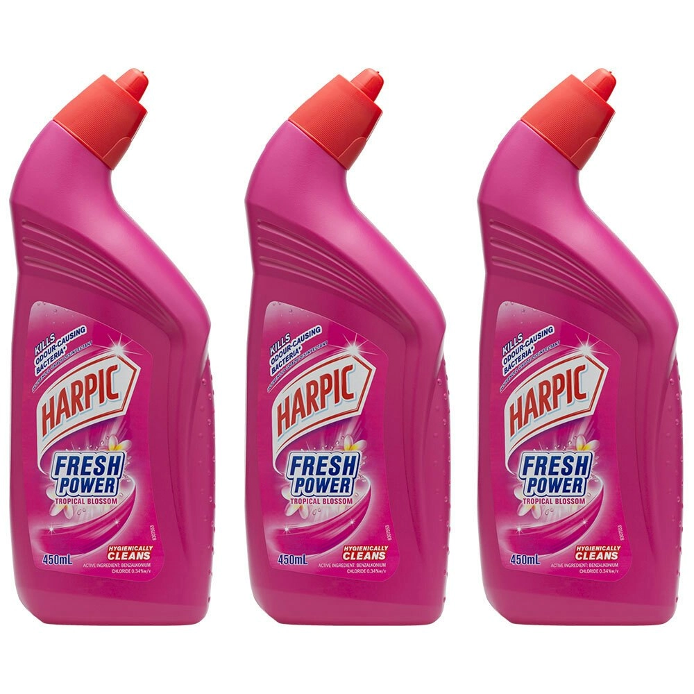 3x Harpic Fresh Power 450ml Toilet Bowl Cleaner Disinfectant Tropical Blossom