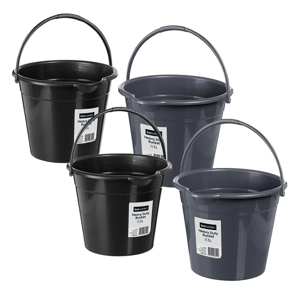 4x Boxsweden Heavy Duty Bucket 11.5L w/Sprout Water Storage Vessel Plastic Asst