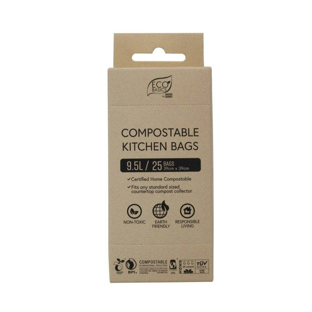 25pc Eco Basics 9.5L Compostable Bags Home/Kitchen Food Garbage/Waste Bin Liner