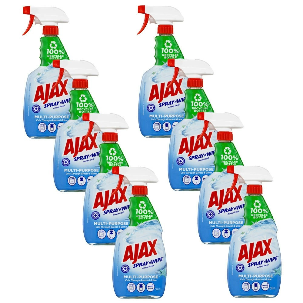 8x Ajax Spray N Wipe Trigger Antibacterial Cleaner Spray Ocean Fresh 500ml