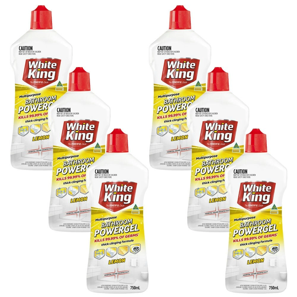 6x White King Powergel Hospital Grade Disinfectant Clean Bathroom Lemon 750ml