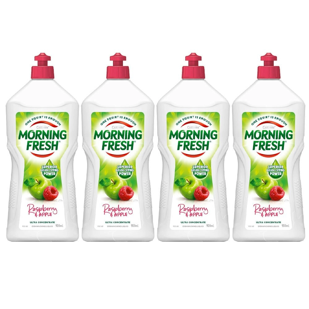 4x Morning Fresh Kitchen Dishwashing Cleaning Liquid Raspberry Crisp Apple 900ml