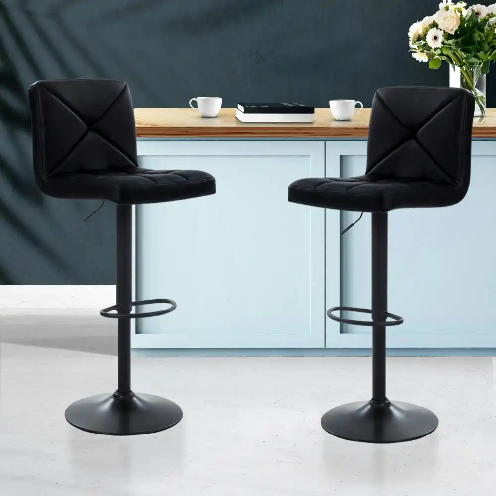 Artiss 2x Bar Stools Gas Lift Leather Stool Black