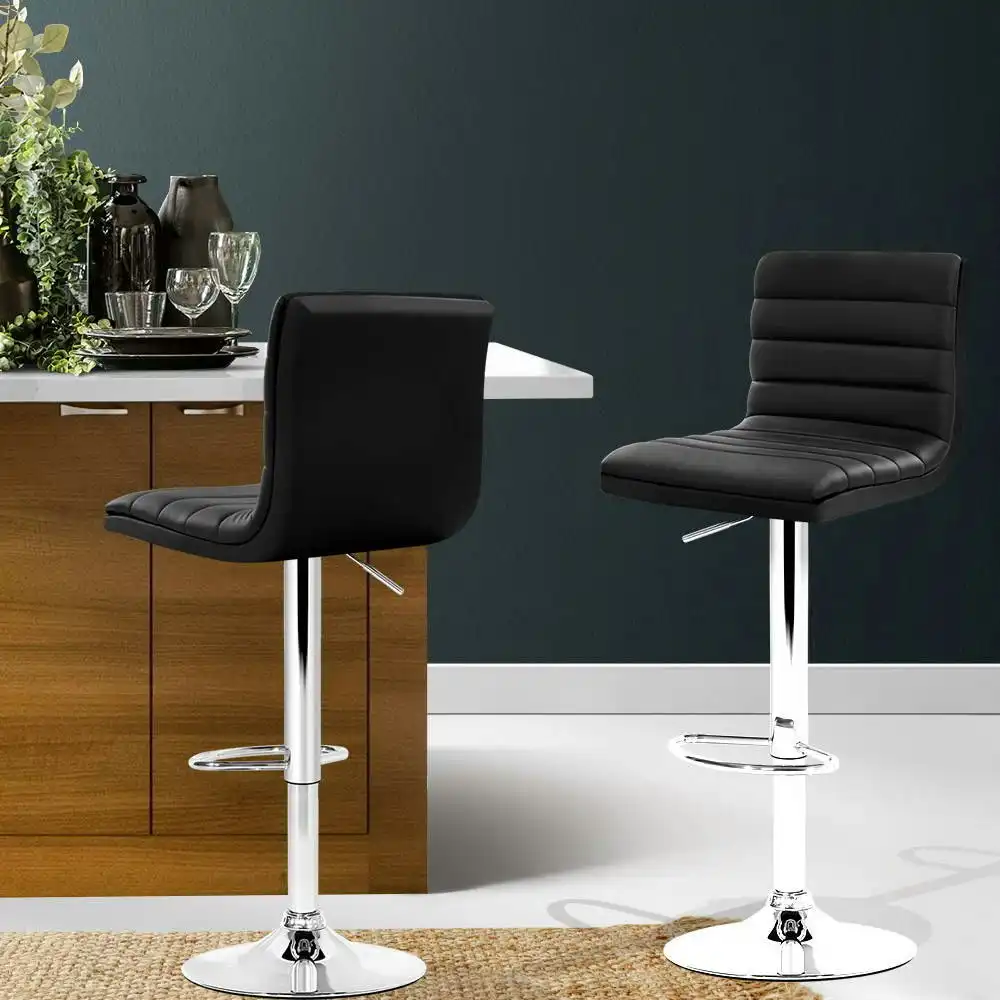 Artiss 2x Bar Stools Padded Leather Gas Lift Black