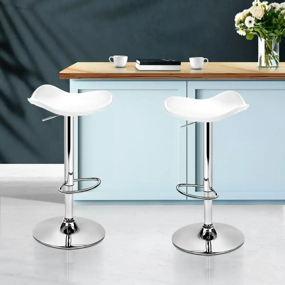 Artiss 2x Bar Stools Leather Gas Lift Chair White