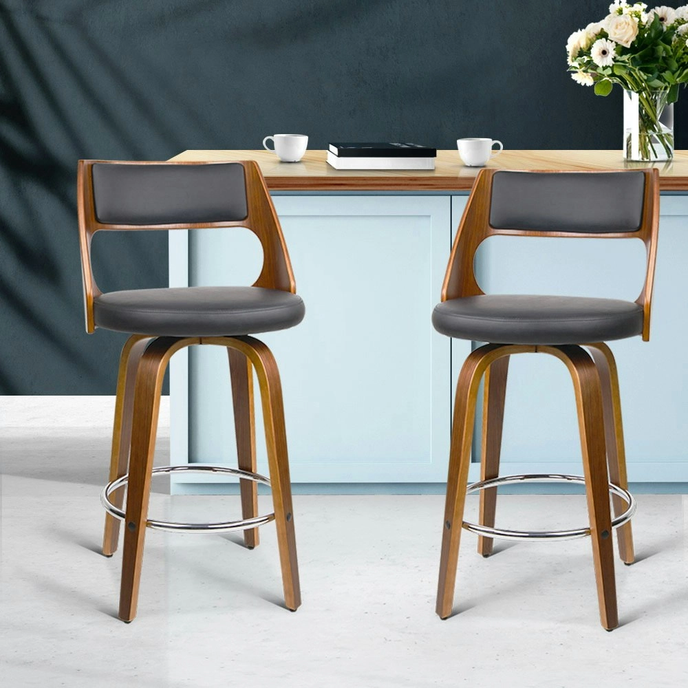 Artiss 2x Bar Stools Swivel Leather Chair 65cm