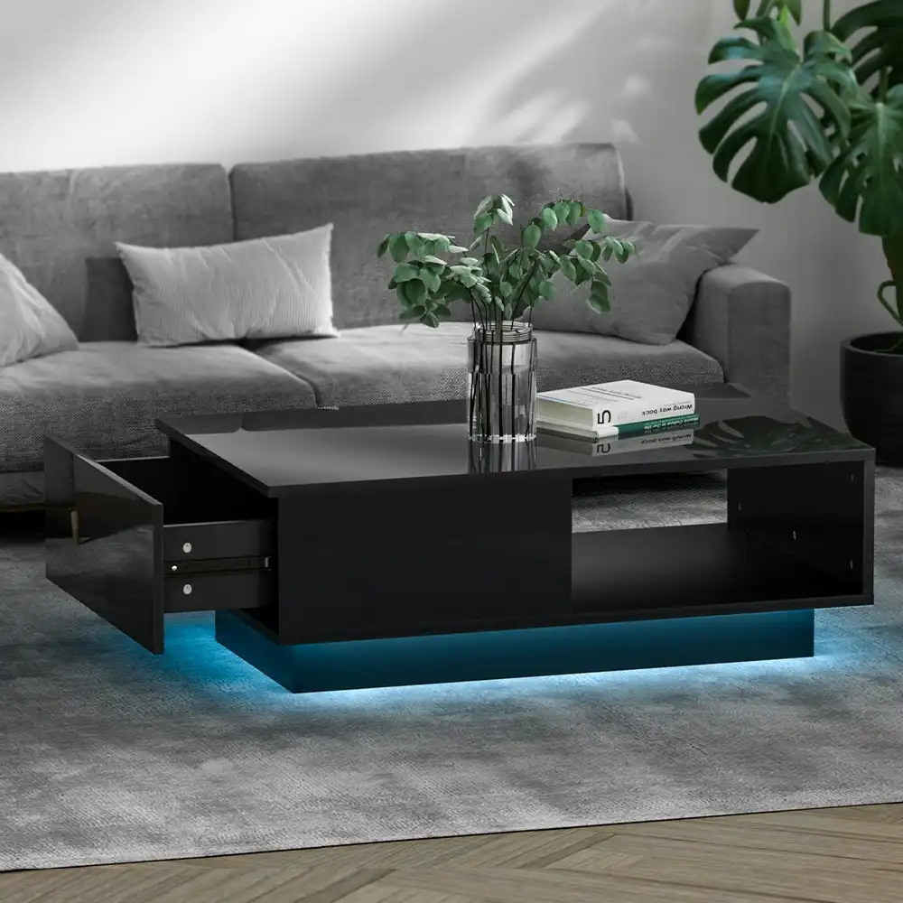 Artiss Coffee Table Led Lights Black