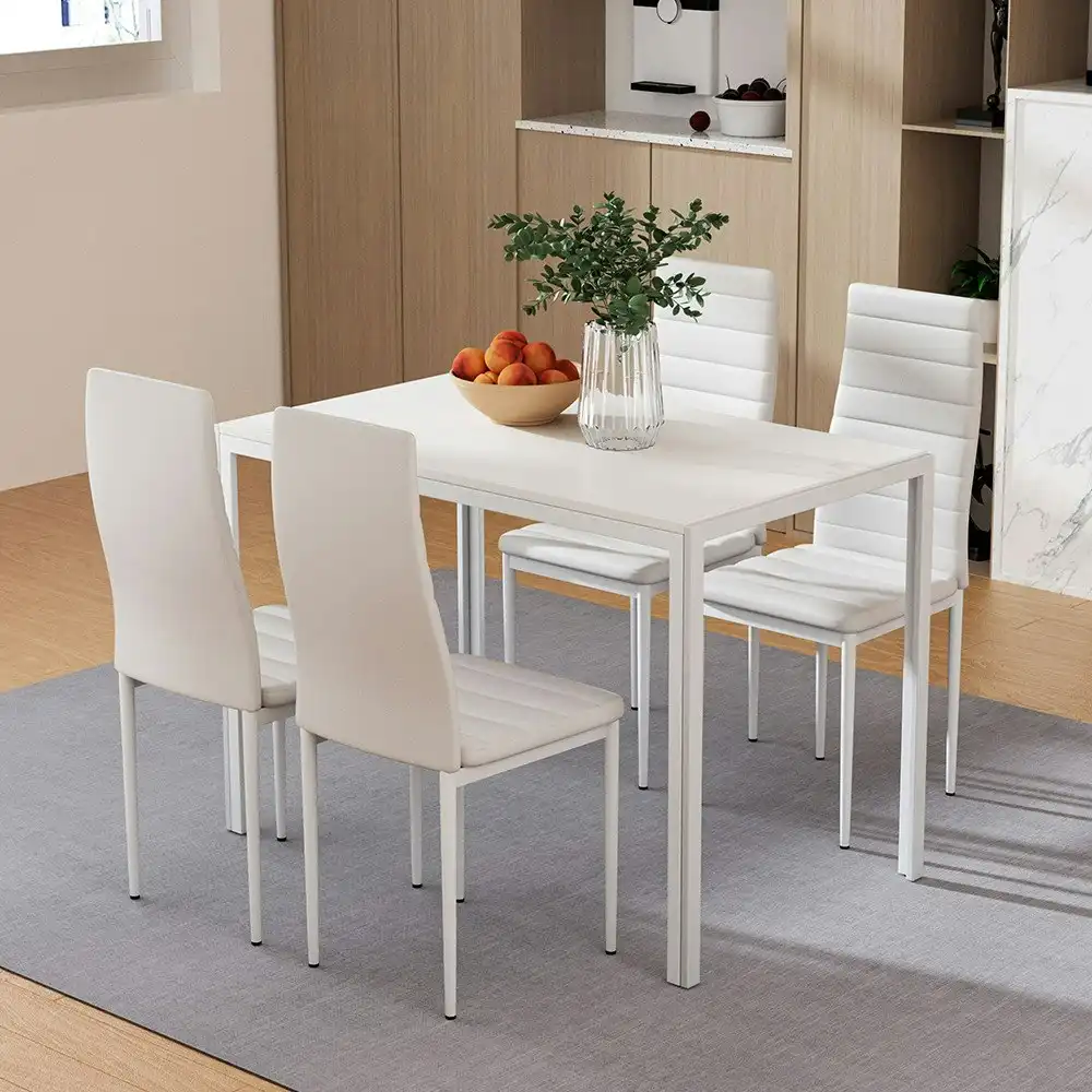 Artiss Dining Chairs and Table Dining Set 4 Chair Set Of 5 White