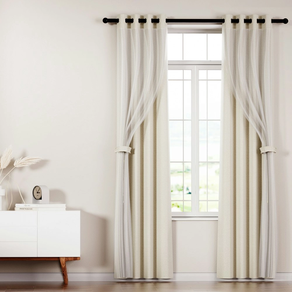 Artiss 2X 132x160cm Blockout Sheer Curtains Beige