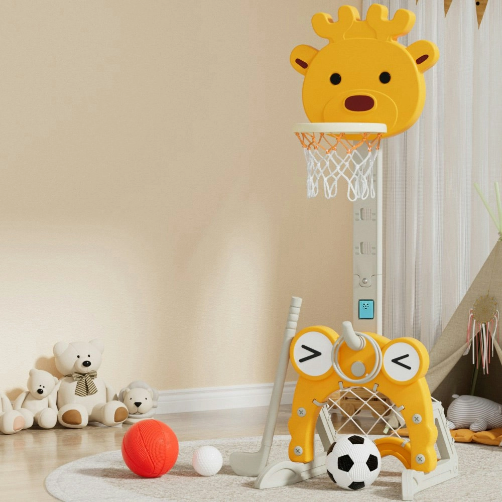 Keezi Kids Basketball Hoop Stand Adjustable 5-in-1 Sports Center Toys Set Yellow