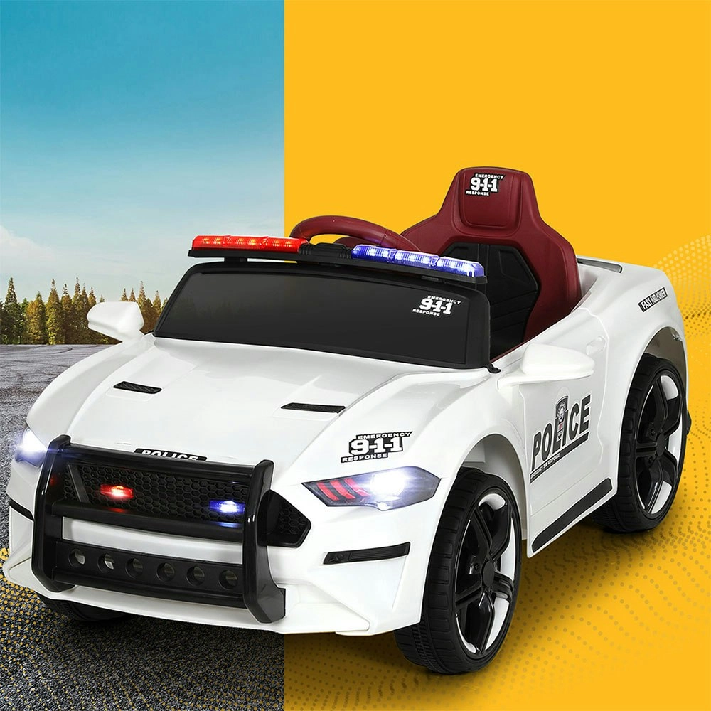 Rigo Kids Ride On Car Electric Patrol Police Cars Battery Powered Toys 12V White