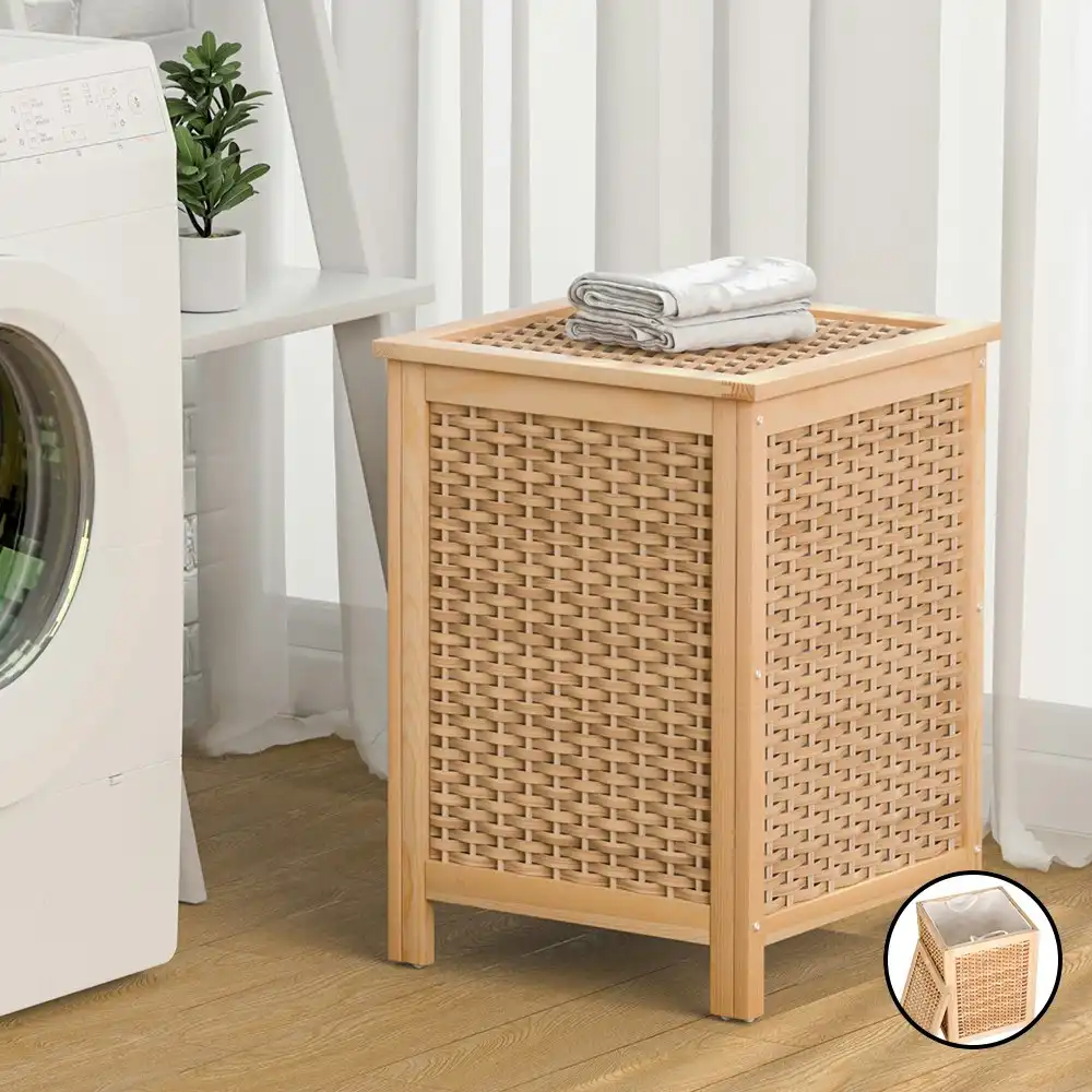 Artiss Laundry Hamper Wooden Bathroom Storage Cabinet