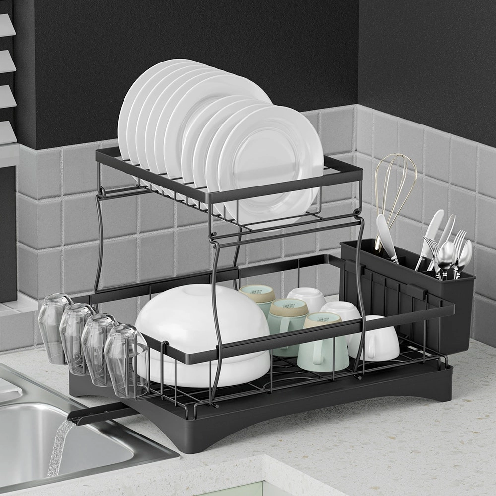 Cefito Dish Rack 2 Tiers Expandable - Black