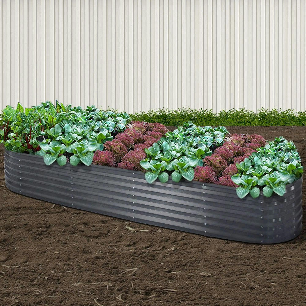 Green Fingers Garden Bed 320X80X42cm Oval Planter Box Raised Container Galvanised