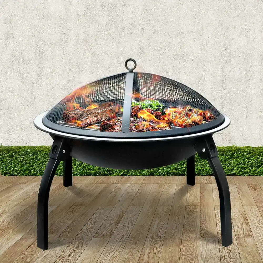 Fire Pit BBQ Charcoal Smoker Portable Outdoor Camping Pits Patio Fireplace 22"