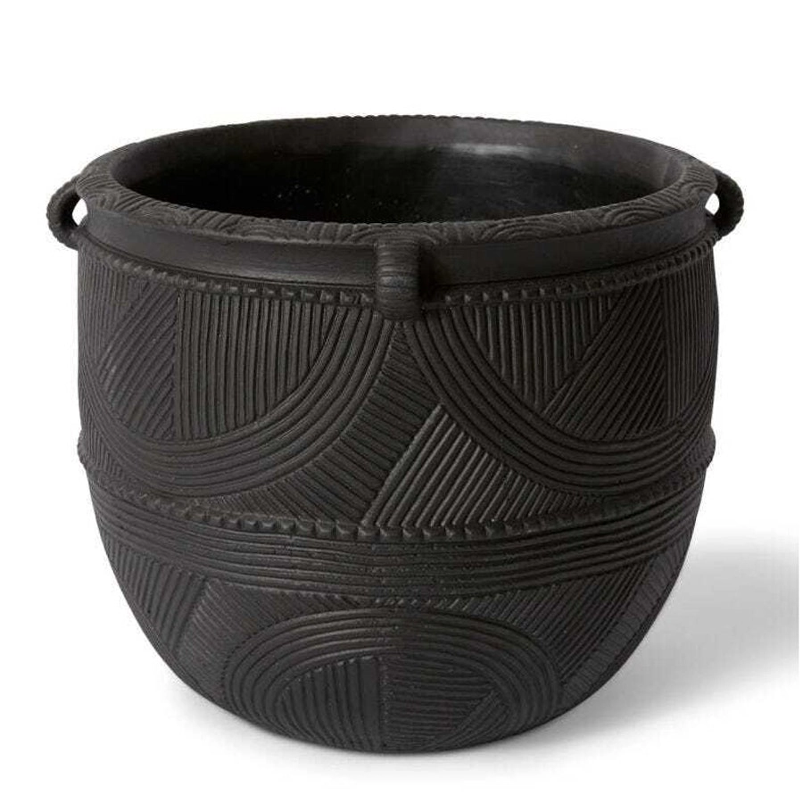 E Style Izaak 26cm Cement Plant Pot Home Decorative Planter Round Black