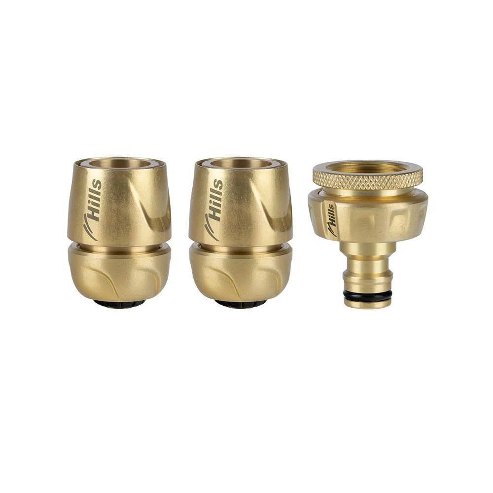 3pc Hills 12mm Brass Garden Watering Hose Fitting/Tap Adaptor Set Green/Grey