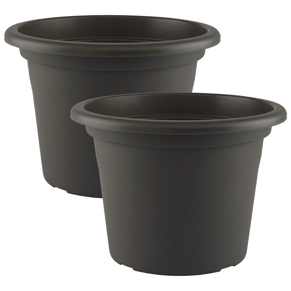 2x Artevasi Cilindro Plastic Indoor/Outdoor Garden Pot 35x24.9cm Anthracite