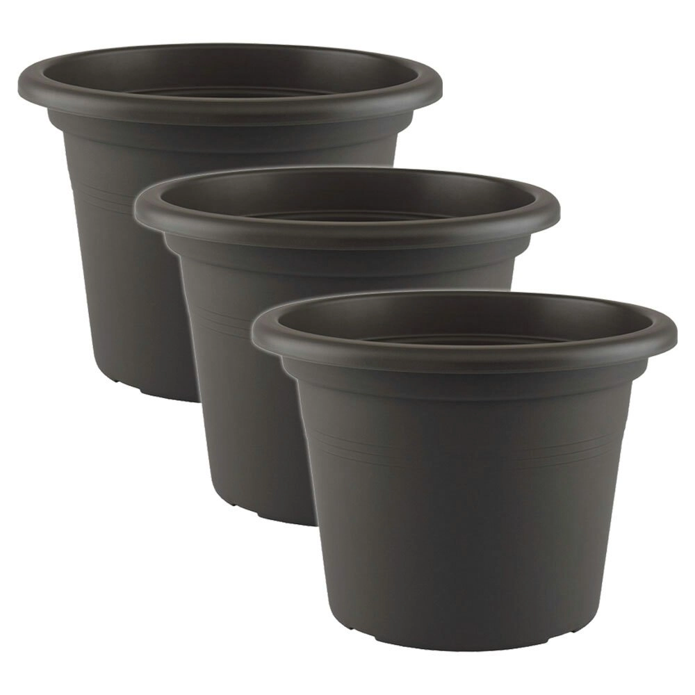 3x Artevasi Cilindro Plastic Indoor/Outdoor Plant Pot 25x18.2cm Anthracite