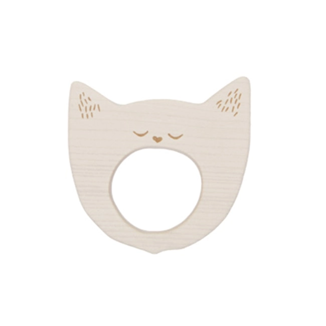 Wooden Story 9cm Yawning Cat Soother Baby/Infant 3m+ Sensory Teether Toy Natural